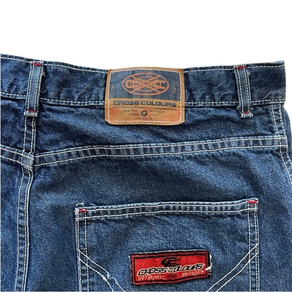 Cross Colours Baggy Blue Denim Jeans - Y2K Streetwear Grunge Skater Pants 38x32 - Picture 4 of 12